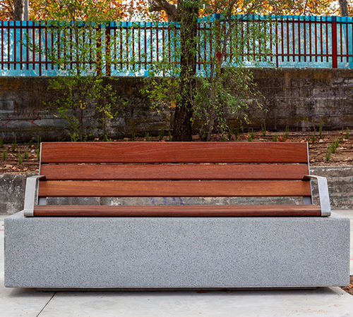 Contemporary public bench - KANJI - Escofet - stainless steel / concrete / wooden