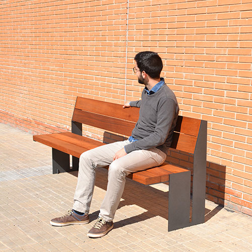 Contemporary public bench - MOOK - Escofet - metal / wooden / with backrest