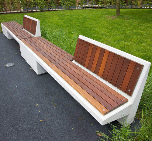 Contemporary public bench - EQUAL - Escofet - wooden / concrete / with backrest