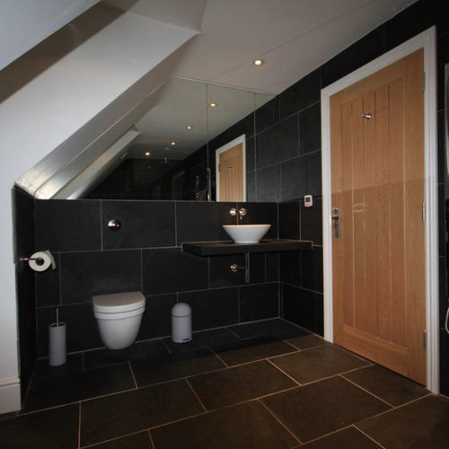 Slate tile - black slate cladding - LUSOROCHAS NATURAL STONE - matte / indoor / bathroom