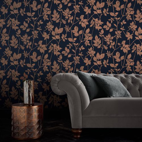 Contemporary wallpaper - LUNA NAVY & COPPER - Graham & Brown - copper ...