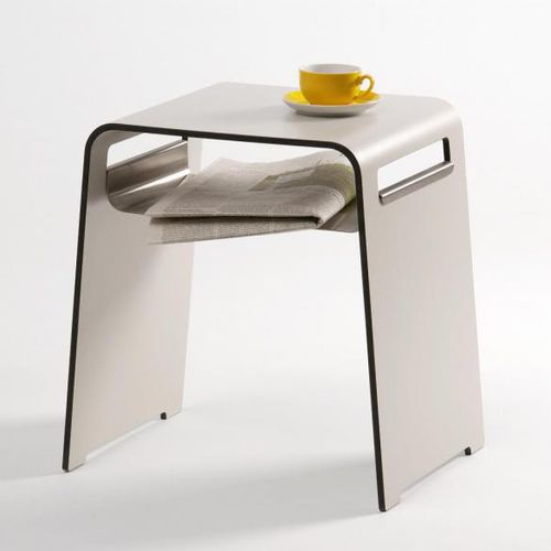 Contemporary side table - GRUPO - Jonas & Jonas - stainless steel / HPL / HPL base