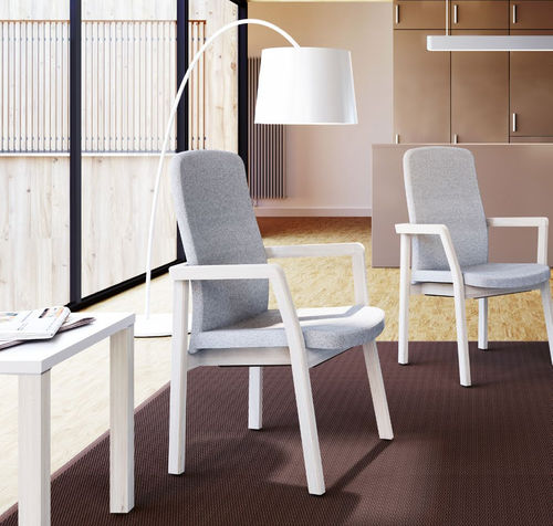 Contemporary visitor armchair - Embla - Kusch & Co - fabric / beech / stained wood
