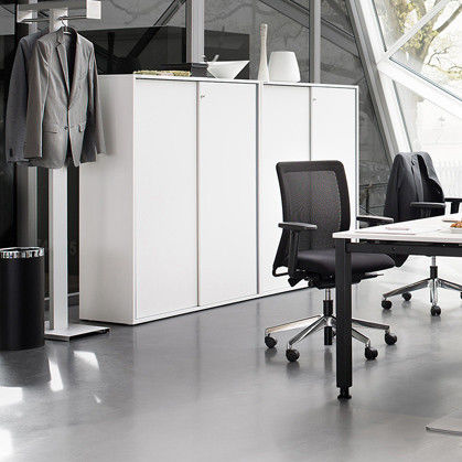 Tall filing cabinet - FLOAT FX - Wiesner Hager - laminate / with sliding door / contemporary