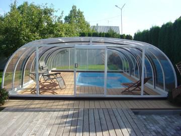 High swimming pool enclosure - REVOLUTION - luxe-pools - telescopic / aluminum / manual