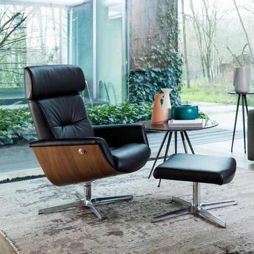 Contemporary office armchair - EVOLUTION - Alberta - leather / plywood / with footrest