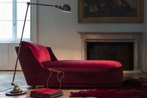 Contemporary chaise longue - VIVIEN - Alberta - fabric / red