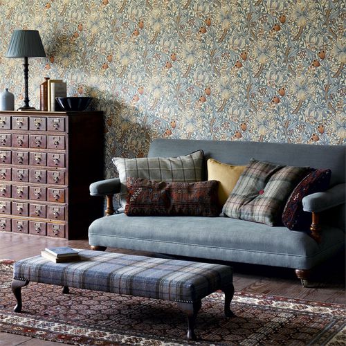 Traditional wallpaper - GOLDEN LILY - MORRIS & Co. - floral / fabric look / multi-color