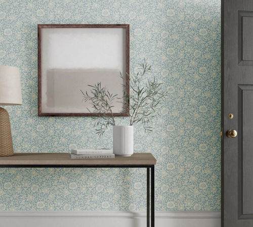 Contemporary wallpaper - MALLOW - MORRIS & Co. - floral / fabric look / yellow