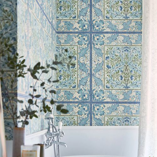 Contemporary wallpaper - WILHELMINA  - MORRIS & Co. - nature pattern / tile look / white