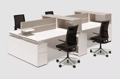 Desk mounted office divider - T-PANEL MULTI - Bene GmbH - free-standing / fabric / glass