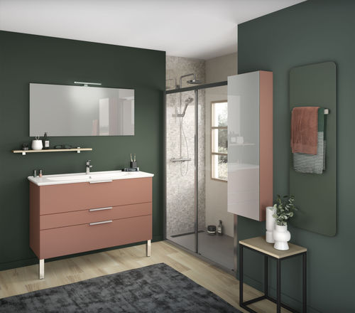Contemporary bathroom - GRAPHIC Mélodie Terracotta mat - Delpha - bleached oak / ceramic / terracotta