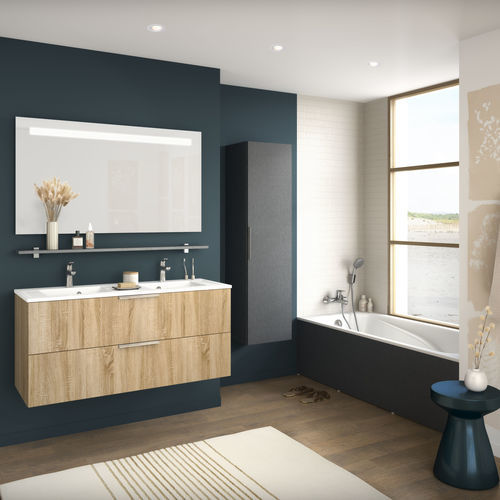 Contemporary bathroom - GRAPHIC Mélodie Chêne scié clair structuré - Delpha - light oak / molded material / custom-made