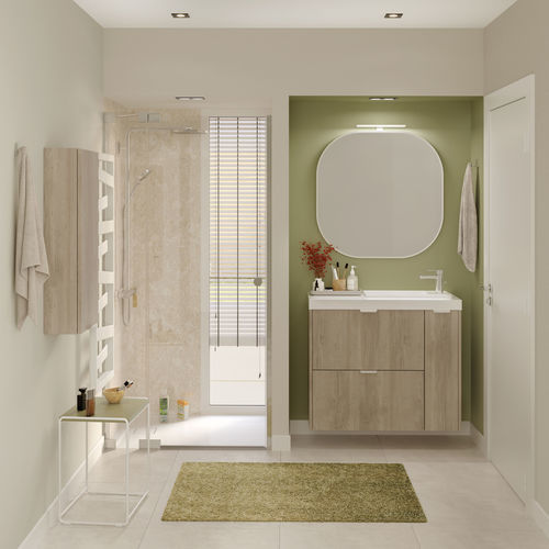 Contemporary bathroom - OPTIMISE Silia chêne nordique structuré - Delpha - oak / porcelain / custom