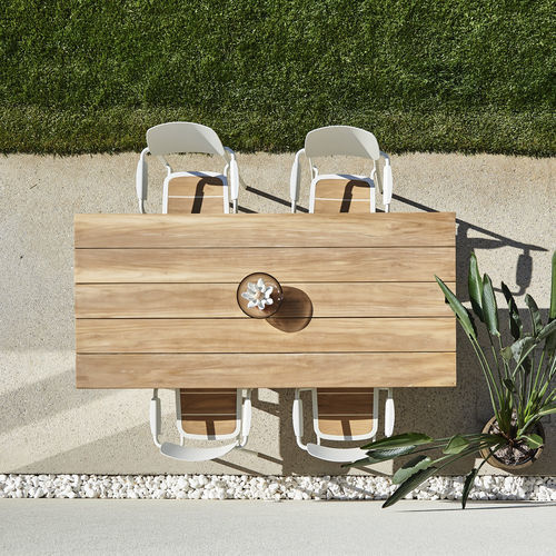 Contemporary table - MANILA  - DRIGANI SRL - teak / lacquered aluminum base / rectangular