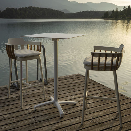 Contemporary bar stool - DREAM - DRIGANI SRL - fabric / teak / aluminum base