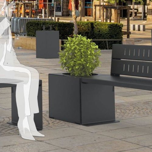 Oak planter - KUBE - PROCITY - mahogany / galvanised steel / painted steel