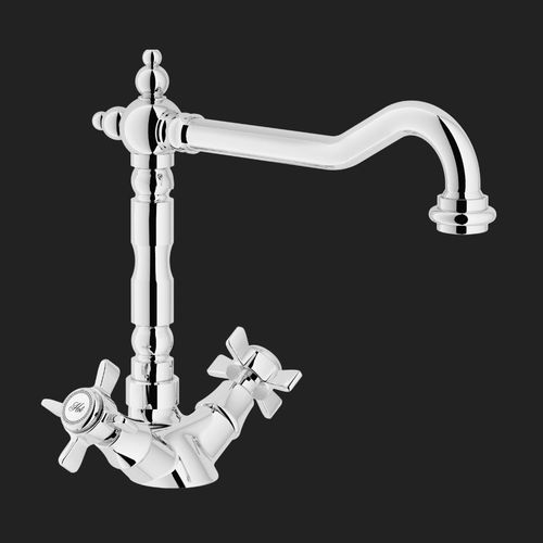 Countertop double-handle mixer tap - RITZ: RI49117CR - Nobili Rubinetterie - chrome-plated brass / stainless steel / kitchen
