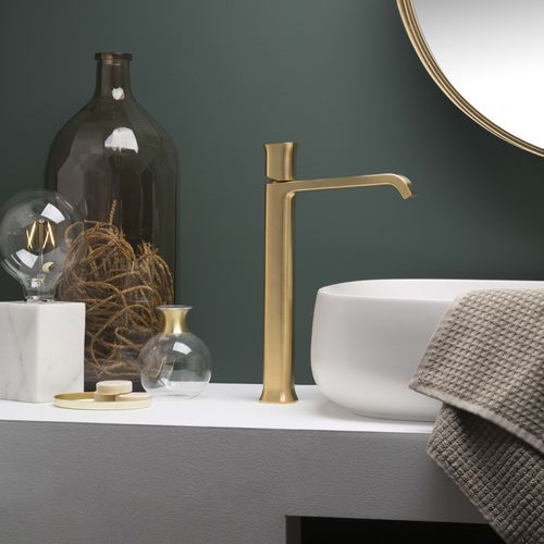 Washbasin mixer tap - PR35AV201GOX+PR35MA001GOX - Ritmonio Rubinetterie Srl - countertop / brushed brass / indoor