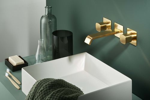 Double-handle washbasin mixer tap - PR35AQ212GOX+PR35MB002GOX - Ritmonio Rubinetterie Srl - built-in / chrome-plated brass / bathroom