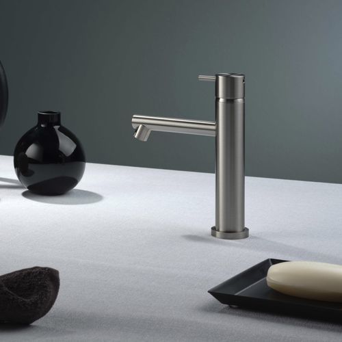 Washbasin mixer tap - E0BA0123DINOX - Ritmonio Rubinetterie Srl - countertop / brushed stainless steel / bathroom