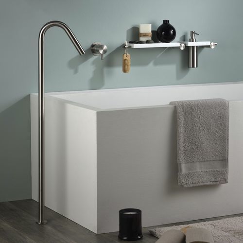 Stainless steel bathtub spout - E0BA0104H1INOX - Ritmonio Rubinetterie Srl - floor-mounted