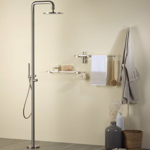 Commercial shower column - E0BA0470ICM - Ritmonio Rubinetterie Srl - stainless steel / on foot / contemporary
