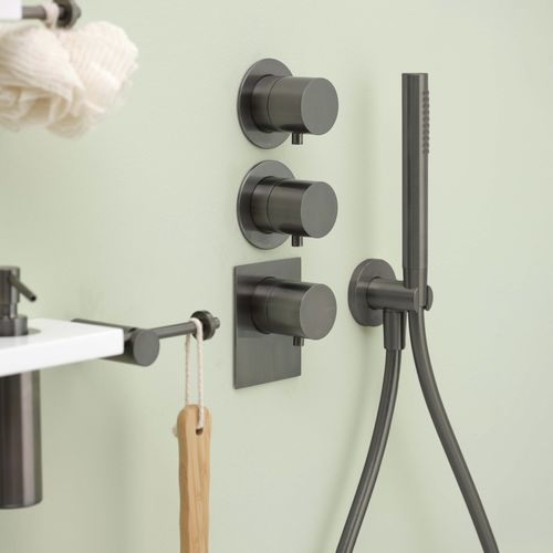 Shower mixer tap - PR47HD201BLX - Ritmonio Rubinetterie Srl - wall-mounted / chrome-plated brass / brushed brass