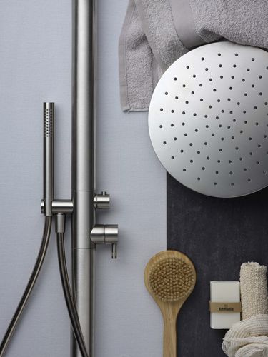 Floor-mounted shower set - E0BA0470INOX - Ritmonio Rubinetterie Srl - contemporary / commercial / with hand shower
