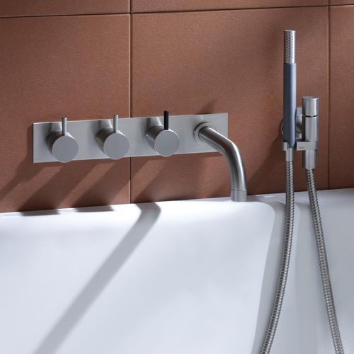 Double-handle bathtub mixer tap - 811C-071 series - VOLA - built-in / stainless steel / bathroom