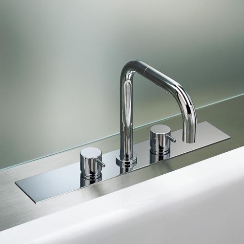 Double-handle bathtub mixer tap - BK8 series - VOLA - deck mounted / stainless steel / bathroom
