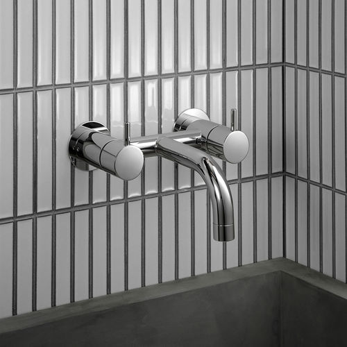 Double-handle washbasin mixer tap - 1611 series - VOLA - wall-mounted / stainless steel / bathroom