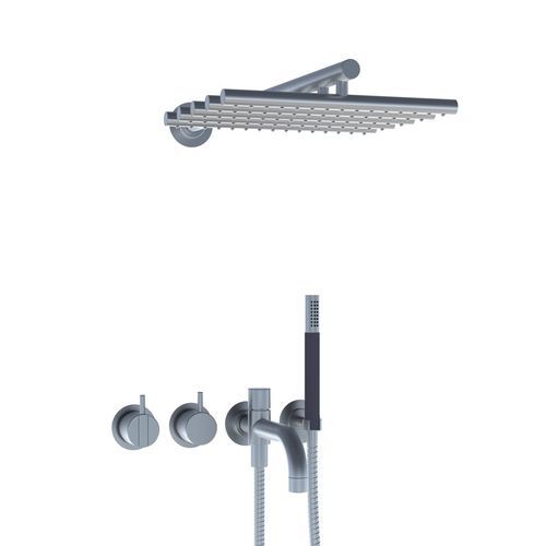 Stainless steel bathtub mixer set - 2441DT8-051 series - VOLA - wall-mounted / contemporary / 5-hole