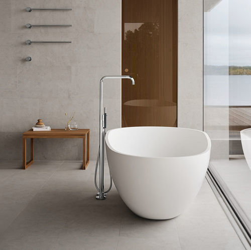 Bathtub mixer tap - FS1 series - VOLA - floor-mounted / stainless steel / bathroom
