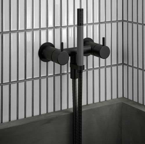 Double-handle shower mixer tap - 1671 series - VOLA - wall-mounted / stainless steel / bathroom
