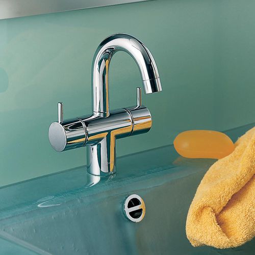 Double-handle washbasin mixer tap - HV6 series - VOLA - countertop / stainless steel / bathroom
