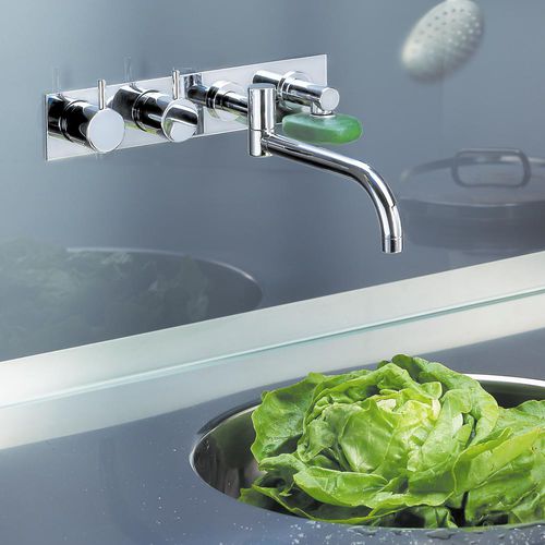 Built-in double-handle mixer tap - 634T3 series - VOLA - stainless steel / kitchen / 4-hole