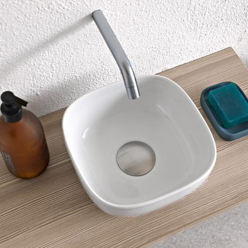 Countertop washbasin - GLAM - Scarabeo Ceramiche - ceramic / with shelf / square