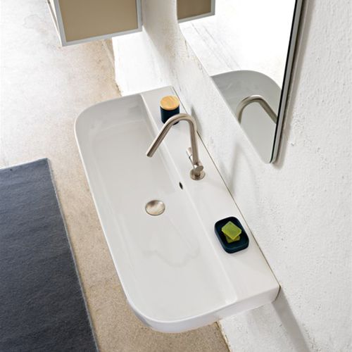 Wall-mounted washbasin - Glam - Scarabeo Ceramiche - countertop / ceramic / with mixer tap