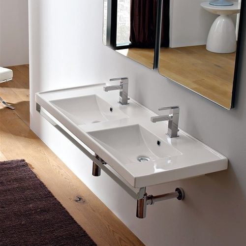 Wall-mounted washbasin - 3006 - Scarabeo Ceramiche - ceramic / with counter / with towel rack