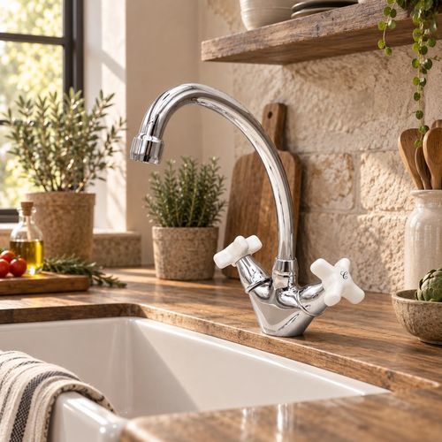 Countertop double-handle mixer tap - &Eacute;POCA - SUPERGRIF - mechanical / chromed metal / porcelain
