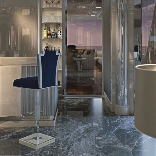 Contemporary bar chair - P/715-B - ZANABONI - indoor / fabric / lacquered wood base