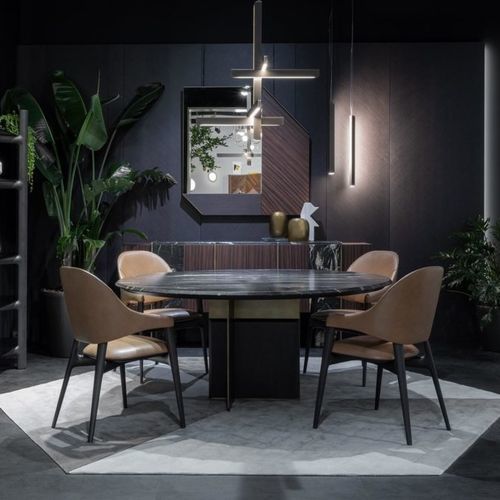 Contemporary dining table - KALÒS - ZANABONI - marble / metal base / rectangular