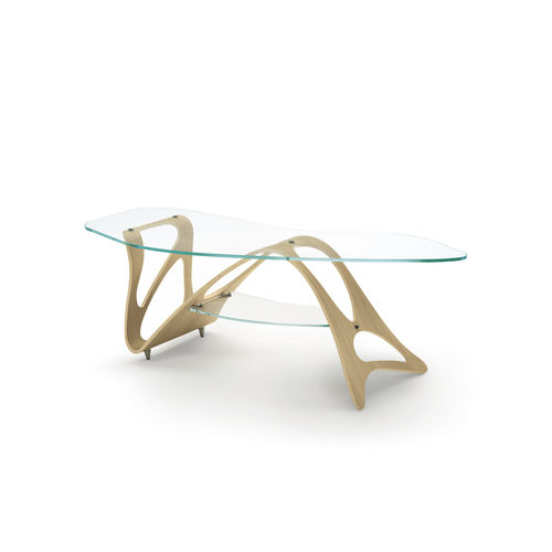 Contemporary Coffee Table Arabesco Cm Zanotta Tempered Glass - Natural Wood Base Glass Top Coffee Table Contemporary Coffee Table Arabesco Cm Zanotta Tempered Glass - Natural Wood Base Glass Top Coffee Table