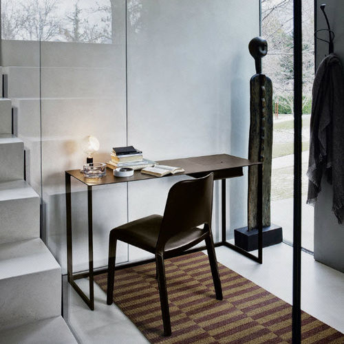 Contemporary secretary desk - CALAMO - Zanotta - leather / varnished steel / with storage