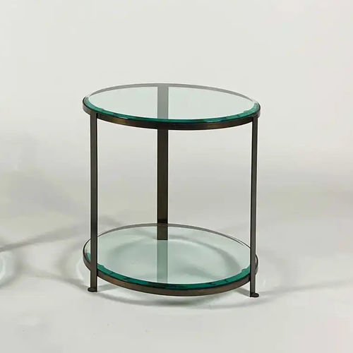 Contemporary side table - DERBY  - Bernini Gallery - glass / metal base / leather base