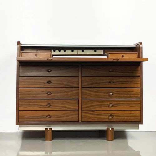 Contemporary secretary desk - 804 - Bernini Gallery - walnut / aluminum / glass
