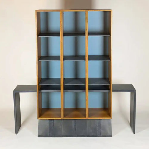 Free-standing bookcase - PORTELLO - Bernini Gallery - contemporary / walnut / perforated sheet metal