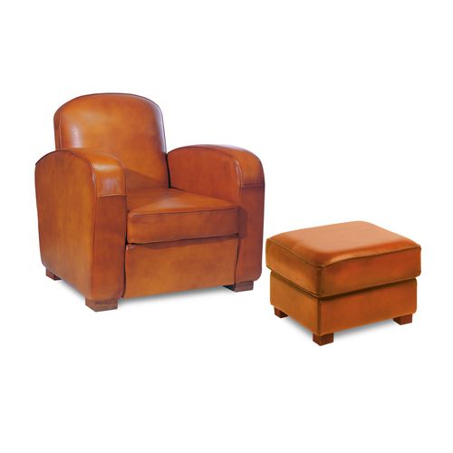 Traditional club chair - CHATHAM - Neology - leather / with footrest / brown