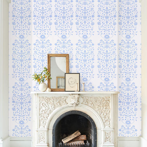 Contemporary wallpaper - JAIPUR MUGHAL FLOWER - F. SCHUMACHER & CO. - floral / fabric look / white